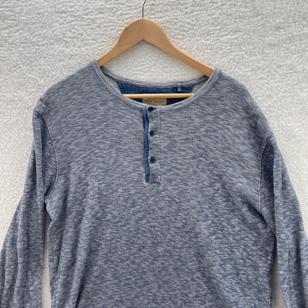 Lucky Brand Shirt Mens Large Blue Waffle Knit Thermal Henley Y2K Outdoor Grunge - Picture 3 of 8
